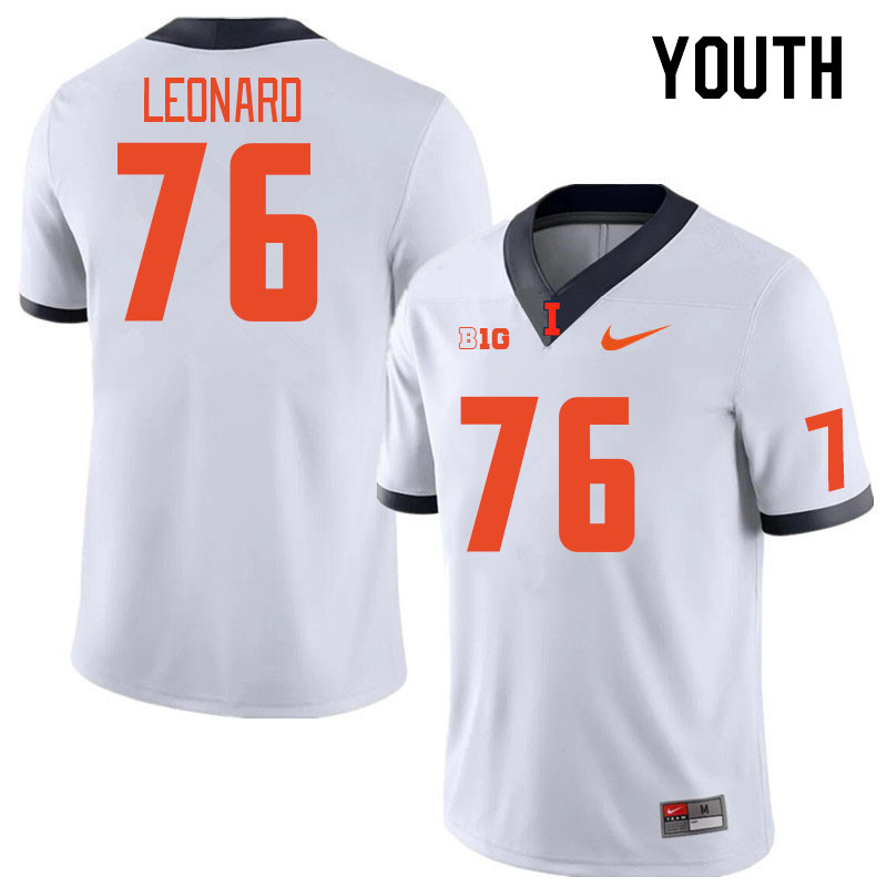 Youth #76 Clayton Leonard Illinois Fighting Illini College Football Jerseys Stitched Sale-White